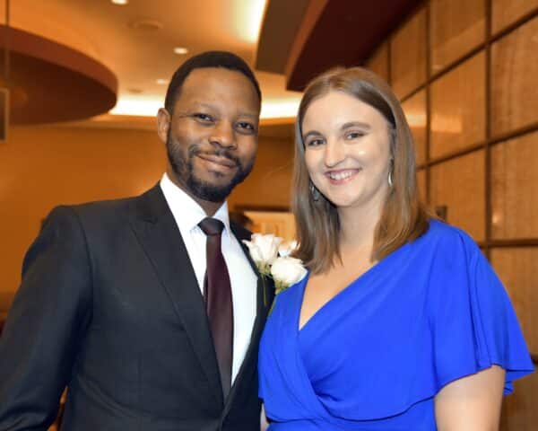 A smartly dressed couple at the annual United Services fundraising gala